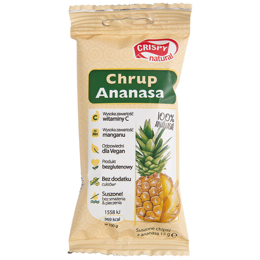 Crispy Natural Pineapple Chips, chipsuri uscate de ananas, 15 g