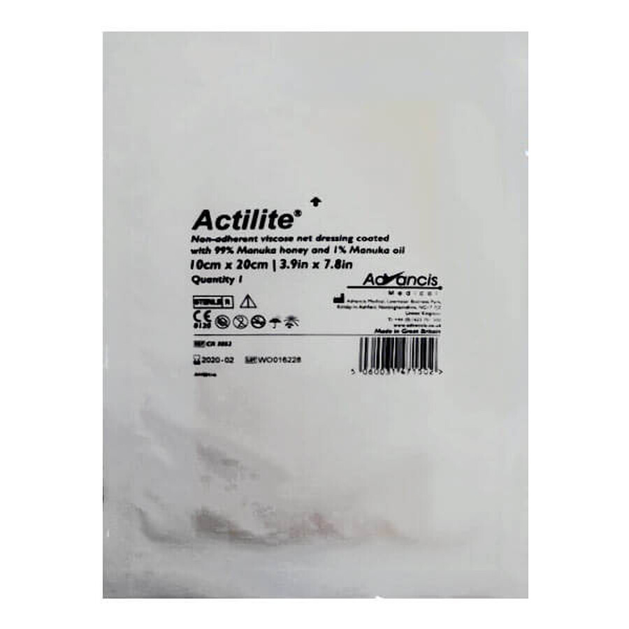 Actilite, pansement avec 99% de miel de Manuka + 1% d'huile de Manuka, stérile, 10 cm x 20 cm, 1 pièce