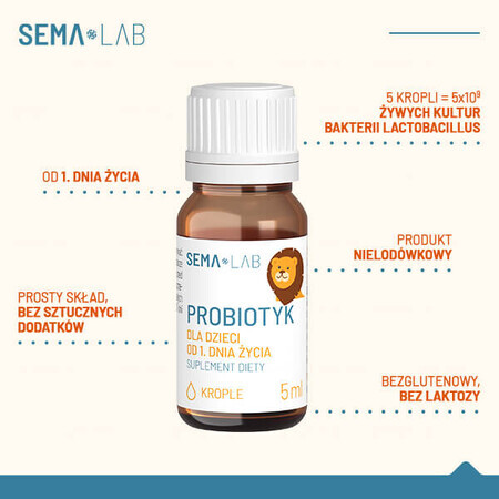 SEMA Lab Probiotique pour enfants dès le premier jour, gouttes, 5 ml