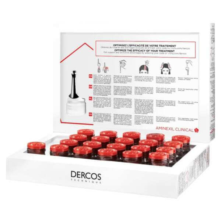 Vichy Dercos Aminexil Clinical 5, traitement de la chute des cheveux pour les femmes, 6 ml x 21 ampoules