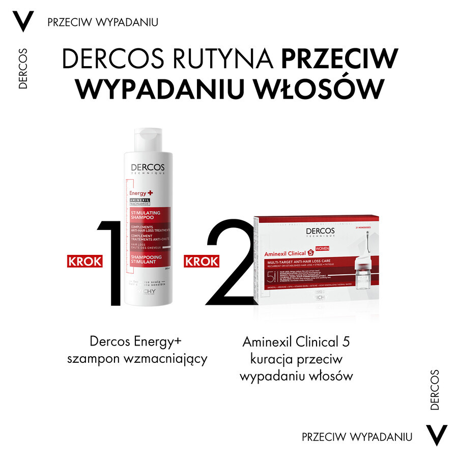 Vichy Dercos Aminexil Clinical 5, traitement de la chute des cheveux pour les femmes, 6 ml x 21 ampoules