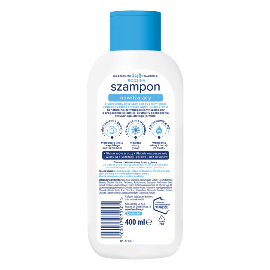 Bambino Family, shampooing hydratant pour cheveux normaux et secs, hyperdélicats, dès 3 ans, 400 ml