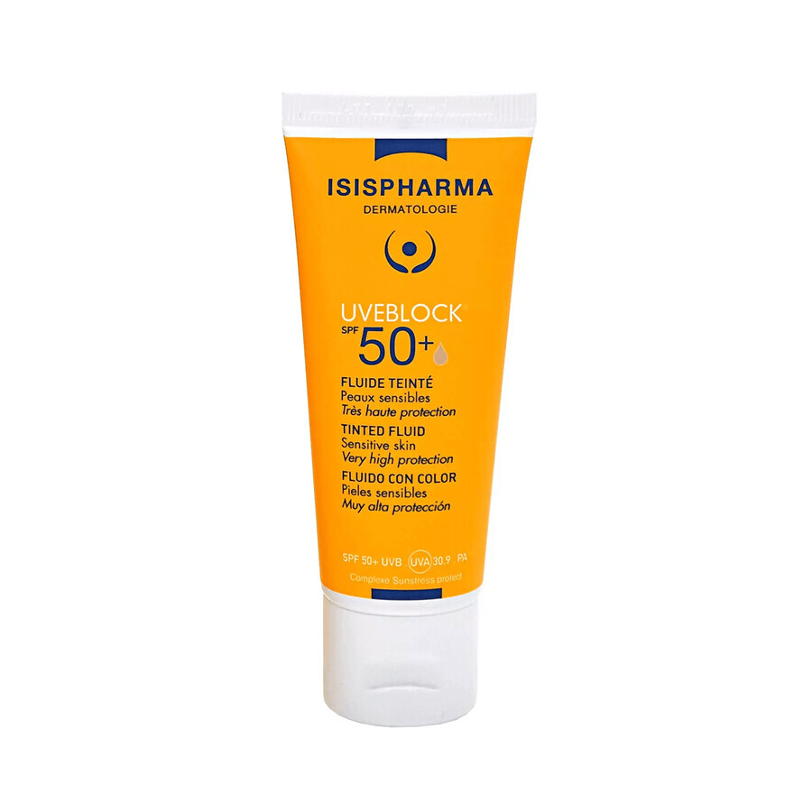 IsisPharma Uveblock, fluido colorante protettivo delicato con filtro UVA/UVB, SPF 50+, 40 ml