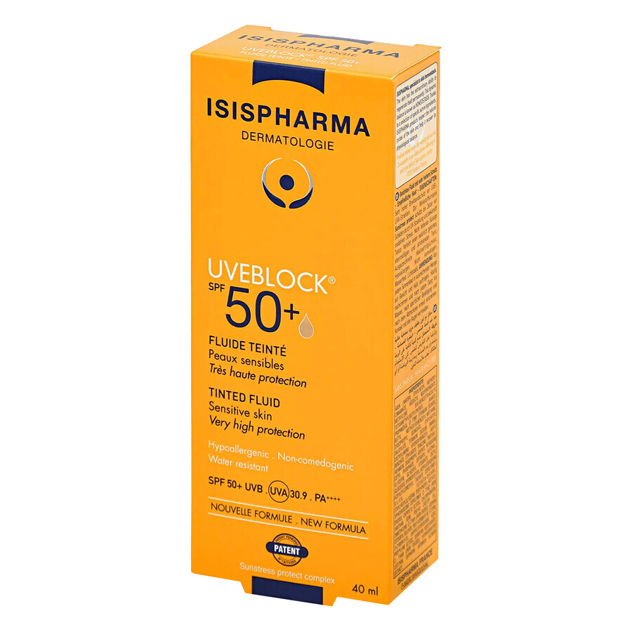 IsisPharma Uveblock, fluido colorante protettivo delicato con filtro UVA/UVB, SPF 50+, 40 ml