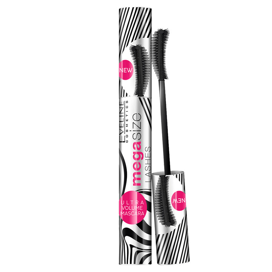 Eveline Cosmetics Mega Size Lashes, mascara allongeant et épaississant, noir, 10 ml