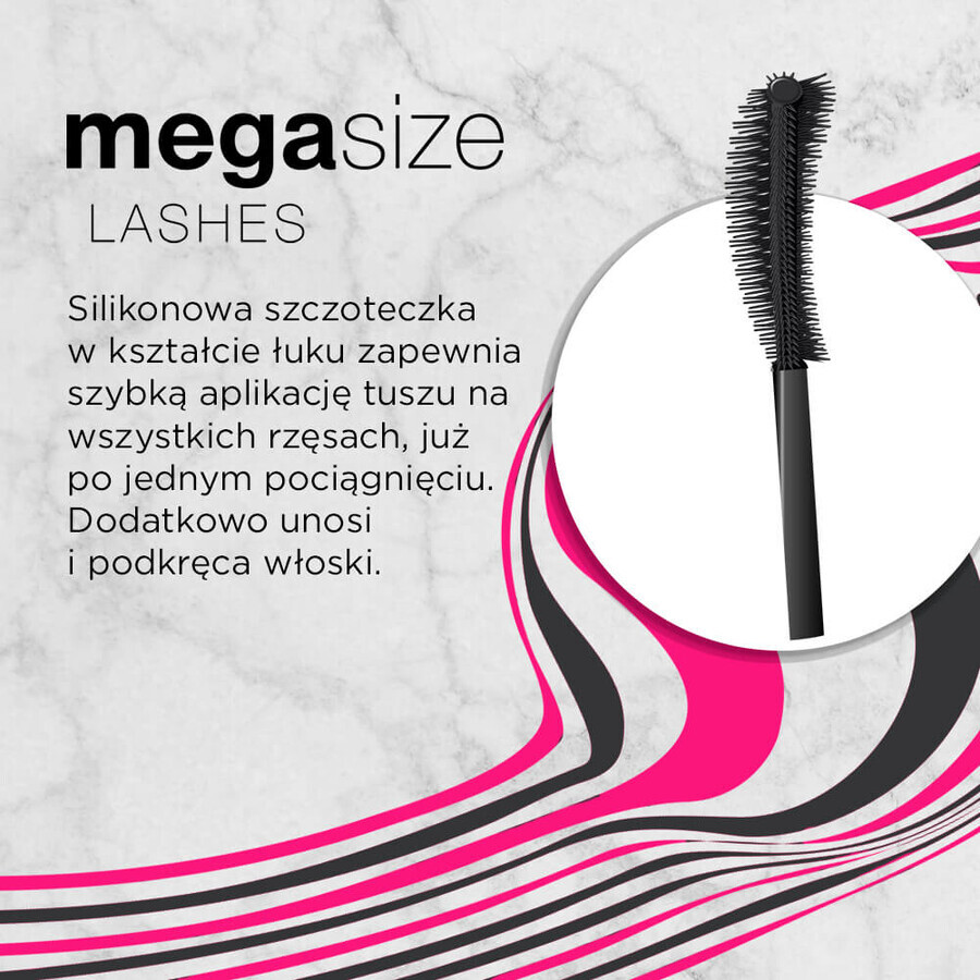 Eveline Cosmetics Mega Size Lashes, mascara allongeant et épaississant, noir, 10 ml