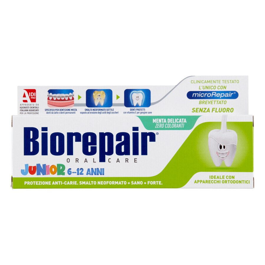 Biorepair Junior, dentifrice pour enfants sans fluor, menthe douce, 6-12 ans, 75 ml