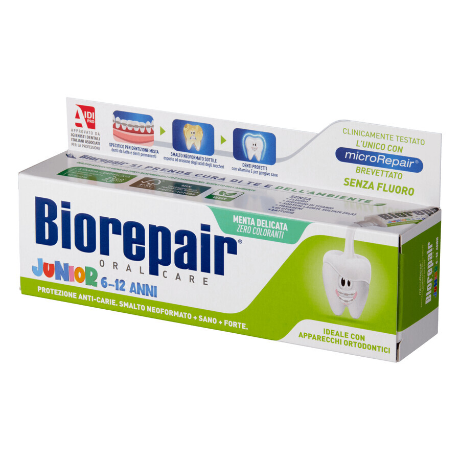 Biorepair Junior, dentifrice pour enfants sans fluor, menthe douce, 6-12 ans, 75 ml