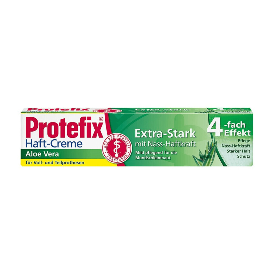 Protefix, crema di fissaggio per dentiere, con aloe vera, extra-forte, 4 x effetto, 47 g