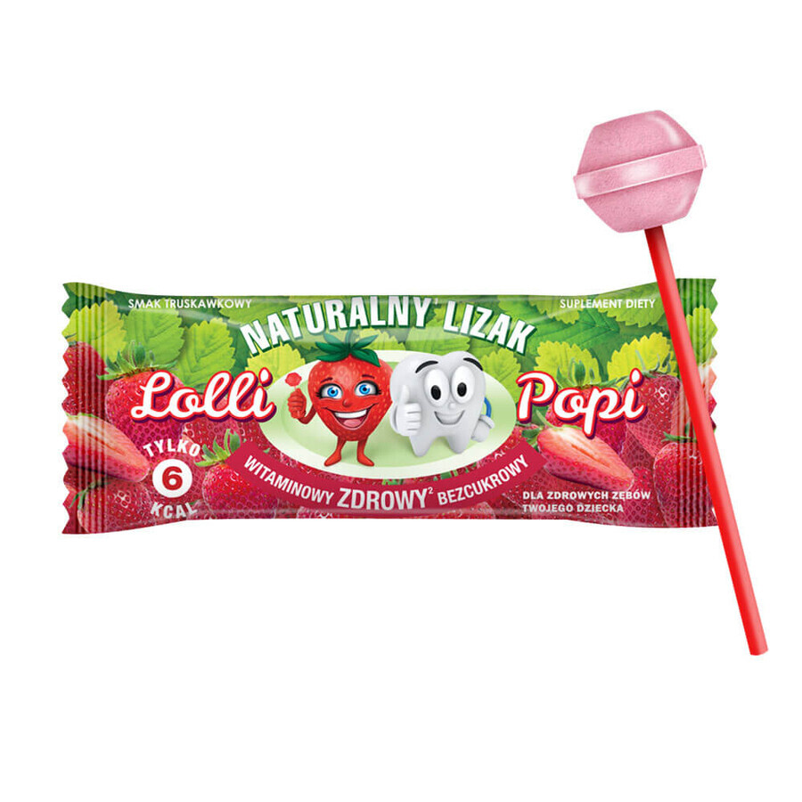 Lolli Popi Sucette naturelle vitaminée, sans sucre, goût fraise, 1 pièce