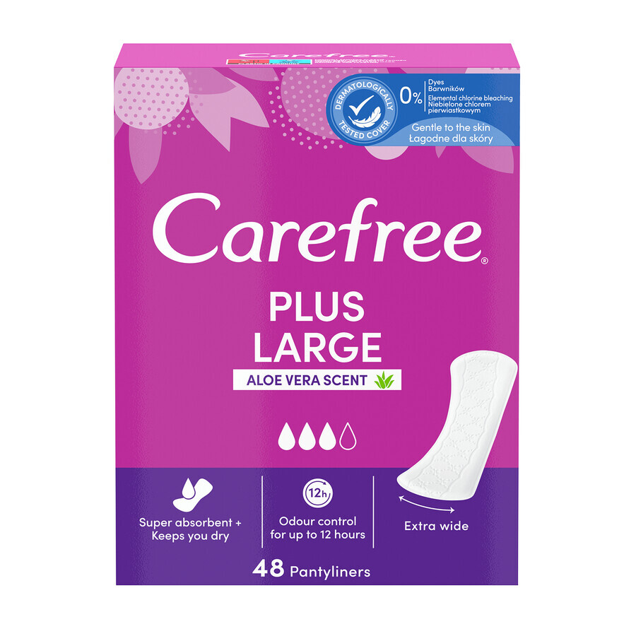 Serviettes hygiéniques Carefree, plus large, parfum aloe vera, 48 pcs