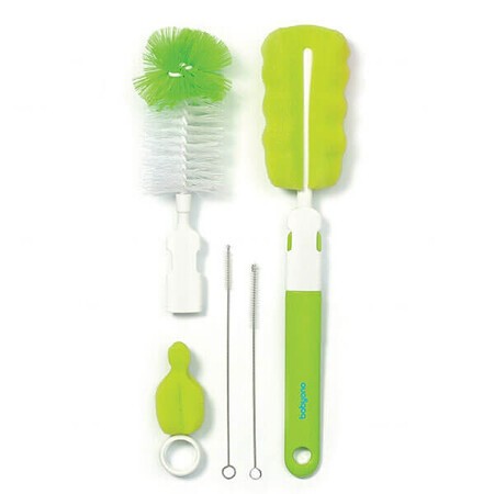 BabyOno, set de brosses à biberons et tétines avec manche interchangeable et mini éponge, vert, 1 set