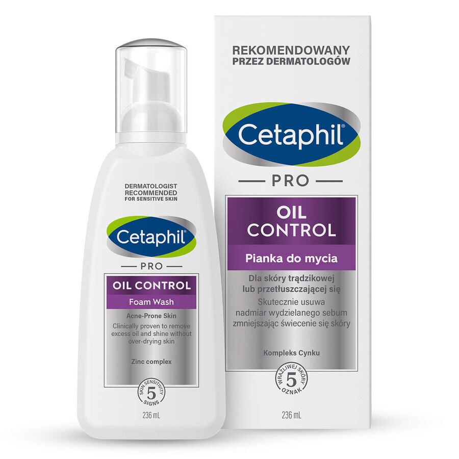 Cetaphil Pro Oil Control, mousse nettoyante pour le visage, peau acnéique, 236 ml