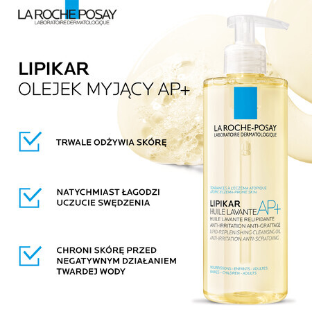 La Roche-Posay Lipikar AP+, huile nettoyante, reconstituant les lipides contre les irritations de la peau, 400 ml