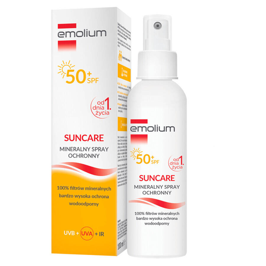 Emolium Suncare, Spray de protection minérale pour les enfants dès le premier jour et les adultes, SPF 50+, 100 ml EMBALLAGE CONTAMINÉ