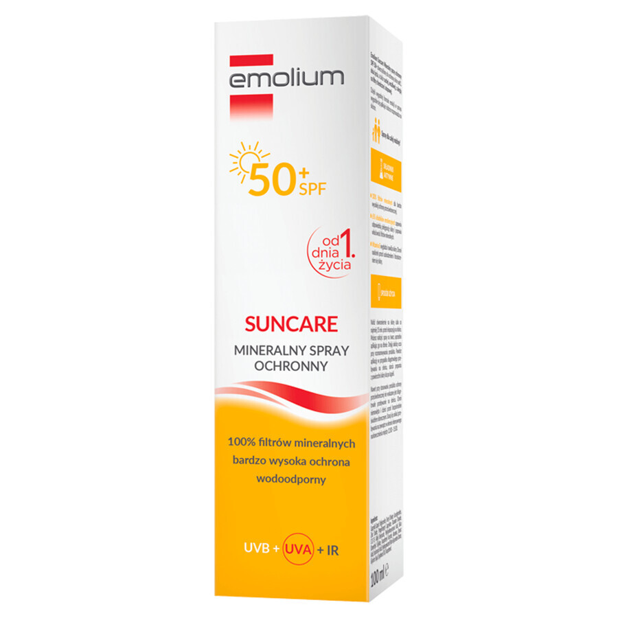 Emolium Suncare, Spray de protection minérale pour les enfants dès le premier jour et les adultes, SPF 50+, 100 ml EMBALLAGE CONTAMINÉ