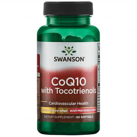 Swanson CoQ10 with Tocotrienols, Coenzyme Q10 200 mg and Tocotrienols 20 mg, 60 Gel Capsules