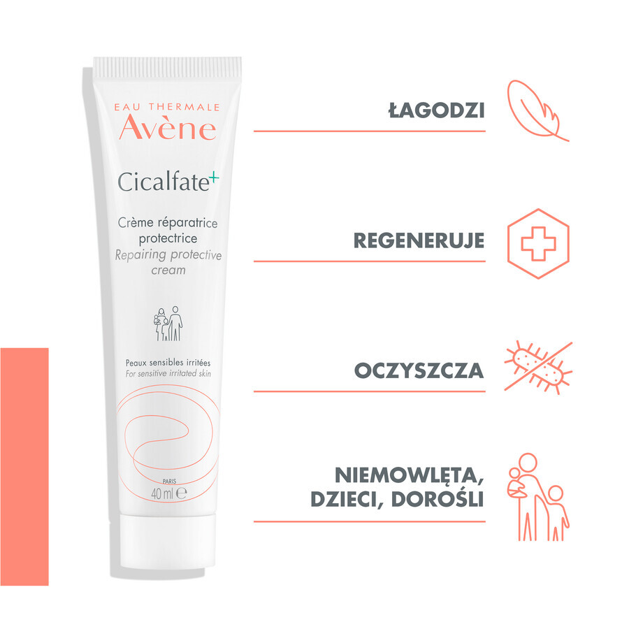 Avene Cicalfate+, crema protectora regeneradora para toda la familia, pieles sensibles e irritadas, 40 ml