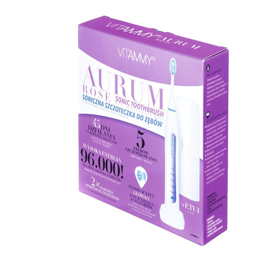 Vitammy Aurum Rose, brosse à dents sonique, rose + étui, 1 pièce