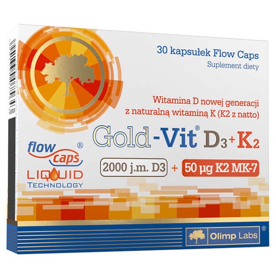 Olimp Gold-Vit D3 + K2, vitamin D 2000 IU + vitamin K 50 µg, 30 capsules