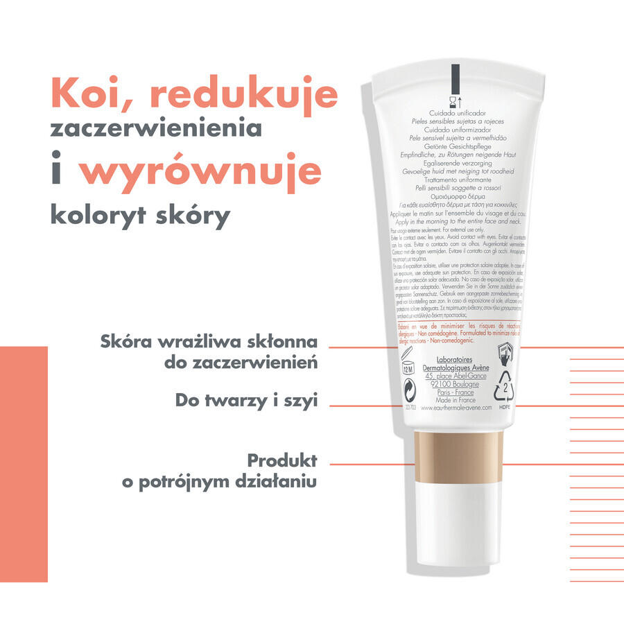 Avene Antirougeurs Unify, îngrijire de seară colorată, piele sensibilă și predispusă la roșeață, SPF 30, 40 ml