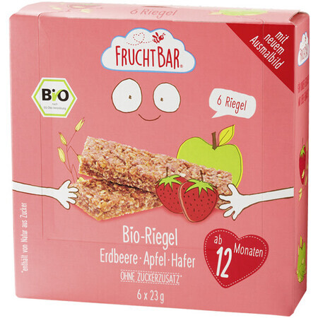 Barretta ai cereali Fruchtbar Bio, fragola, mela, avena, dopo 12 mesi, 6 x 23 g