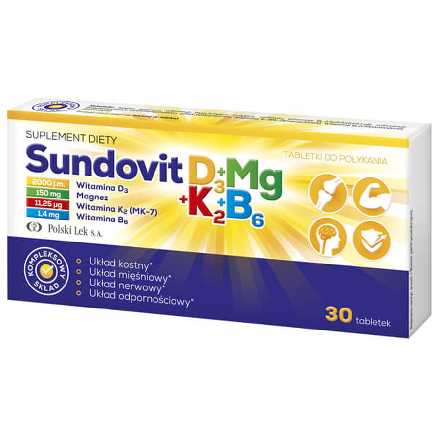 Sundovit D3 + Mg + K2 + B6, 30 comprimés