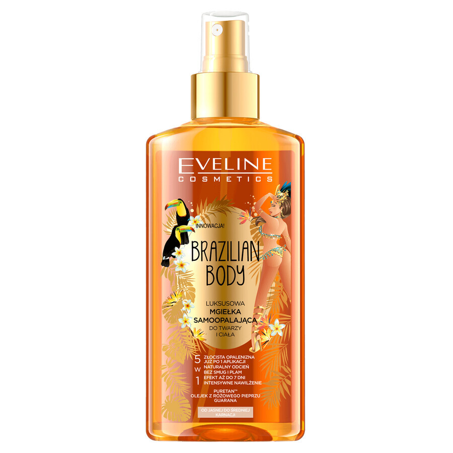 Eveline Cosmetics Brazilian Body, bruma autobronceadora de lujo para rostro y cuerpo 5en1, tez clara y media, 150 ml