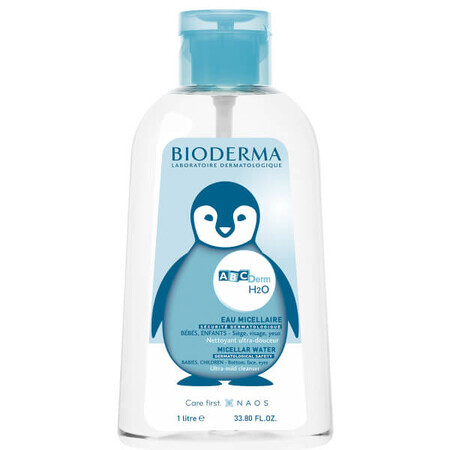 Bioderma ABcDerm H2O, lotion micellaire pour nettoyer la peau des bébés et des enfants dès la naissance, 1 l