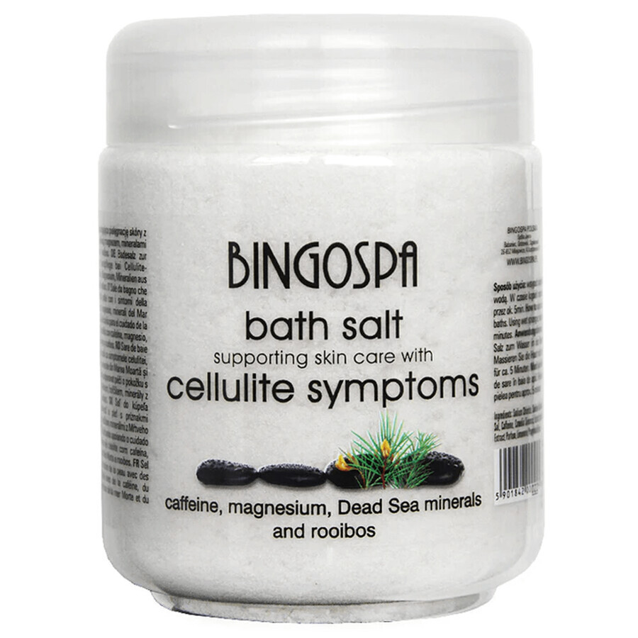 Bingospa, sel de bain pour la peau avec symptômes de cellulite avec caféine, minéraux de la Mer Morte, rooibos et magnésium, 550 g