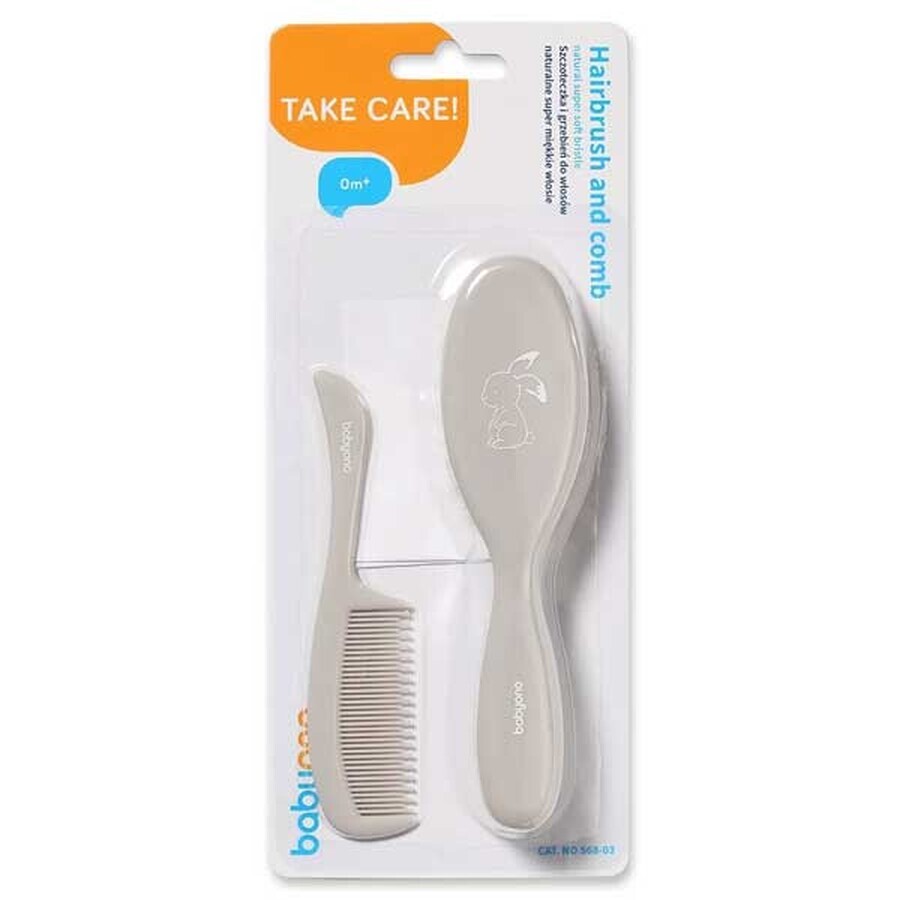 BabyOno, brosse à cheveux avec poils naturels super doux et peigne, dès la naissance, 568/03, gris