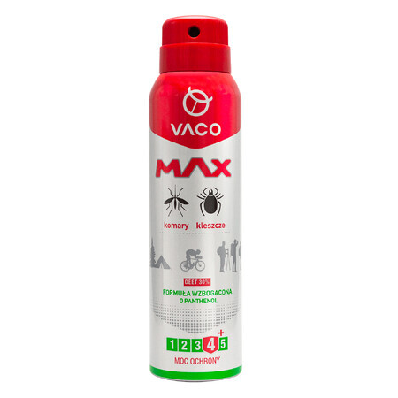 Vaco Max, spray anti-moustiques et anti-tiques, avec panthénol, DEET 30%, 100 ml