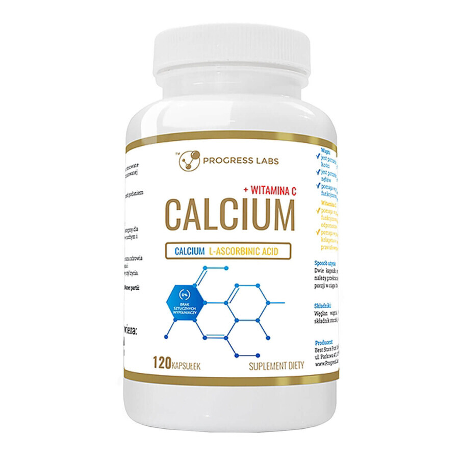 Progress Labs Calciu 800 mg + Vitamina C 200 mg, 120 capsule