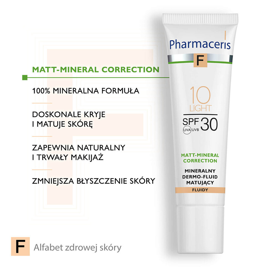 Pharmaceris F Matt-Mineral-Correction, dermo-fluide minéral matifiant, 10 Light, SPF 30, 30 ml