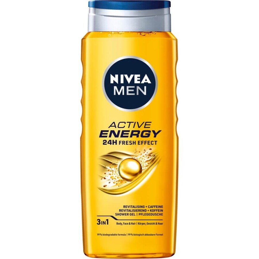 Nivea Men Active Energy, 3-in-1 Duschgel für Gesicht, Körper und Haare, 500 ml