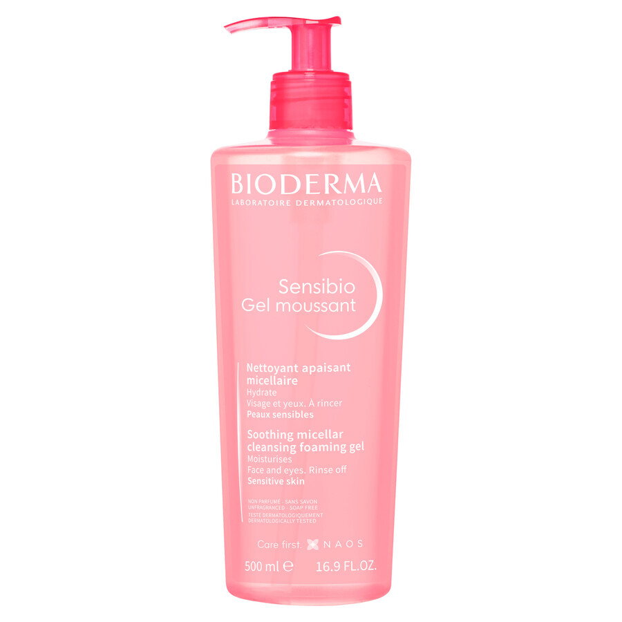 Bioderma Sensibio Gel Moussant, gel micelar limpiador facial calmante, pieles sensibles e hipersensibles, 500 ml ENVASE ROTURA