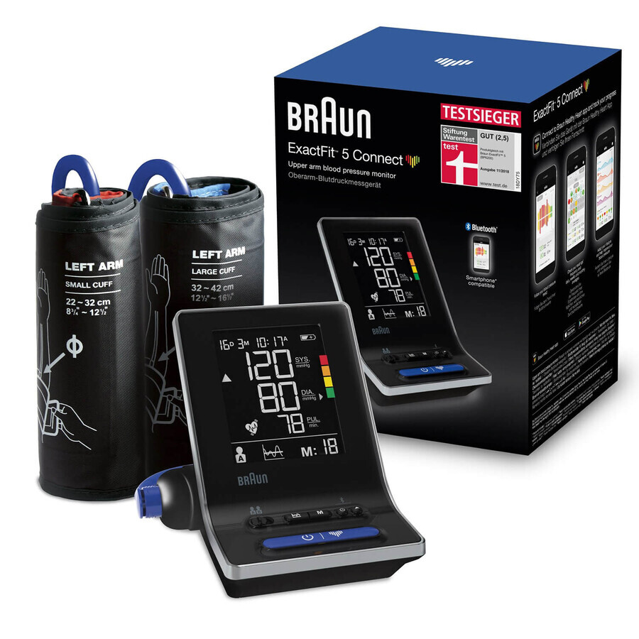 Braun Exactfit 5 Connect BUA6350, tensiomètre automatique pour le bras, avec bluetooth, avec 2 brassards, avec écran LCD