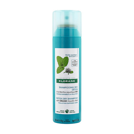 Klorane, shampooing sec détoxifiant à la menthe aquatique bio, 150 ml