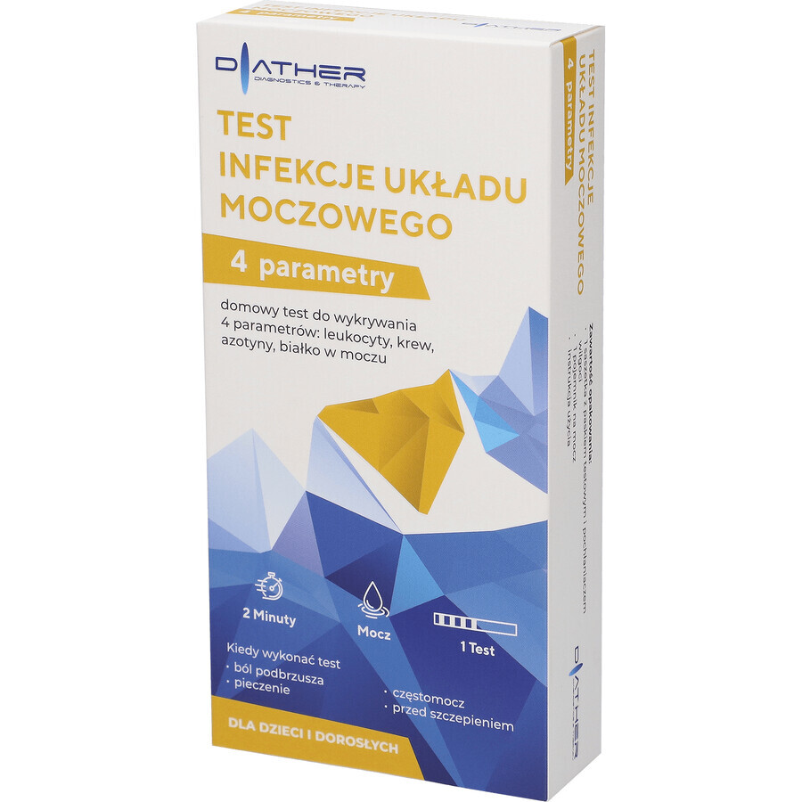 Diather Urinary Tract Infection Test, test domiciliare per la rilevazione di leucociti, sangue, nitriti e proteine nelle urine, per bambini e adulti, 1 pezzo