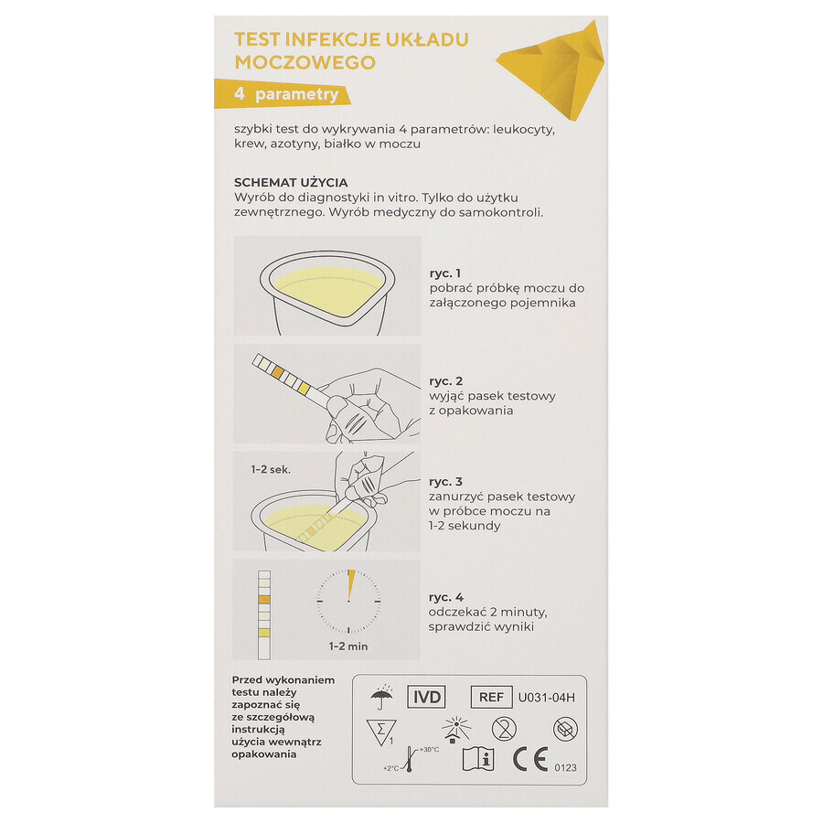 Diather Urinary Tract Infection Test, test domiciliare per la rilevazione di leucociti, sangue, nitriti e proteine nelle urine, per bambini e adulti, 1 pezzo