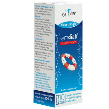 Symdiab glucose liquide 1WW, goût fraise, 10 sachets