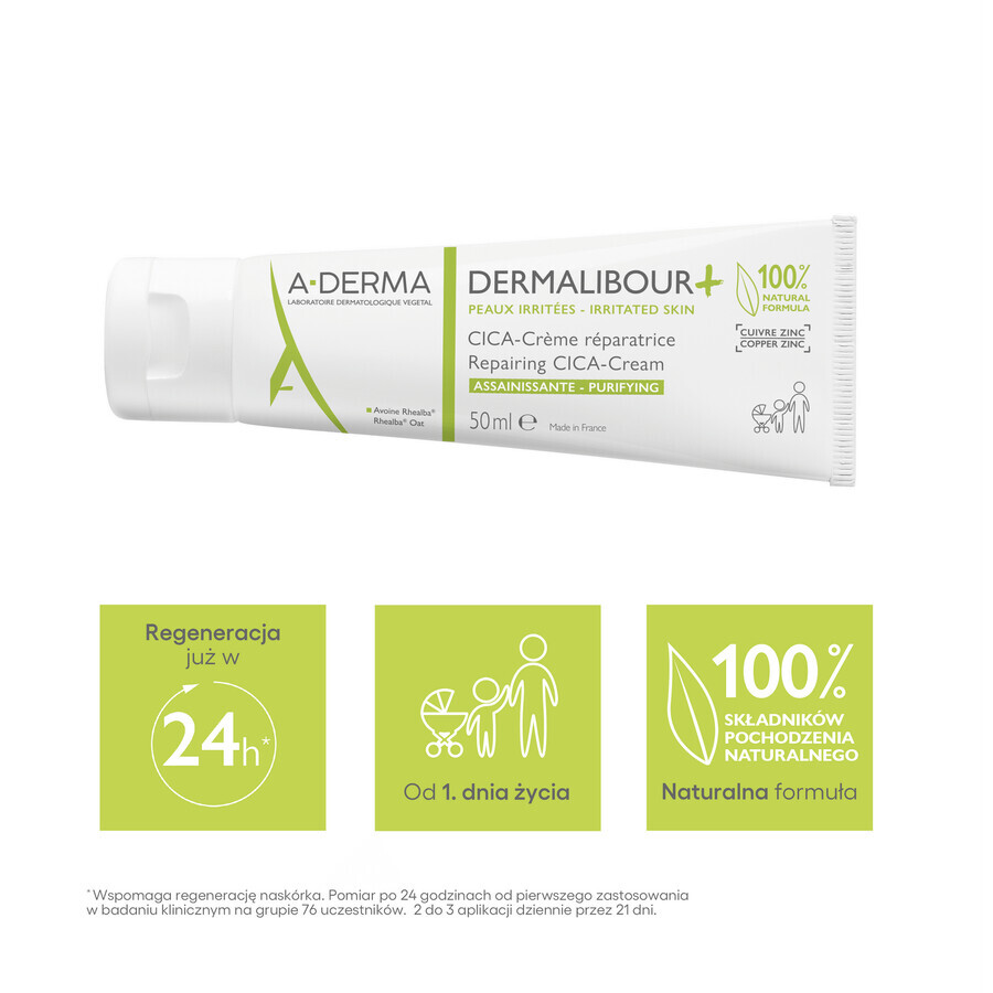 A-Derma Dermalibour+ Cica, regenerating cream for irritated skin, from day 1, 50 ml