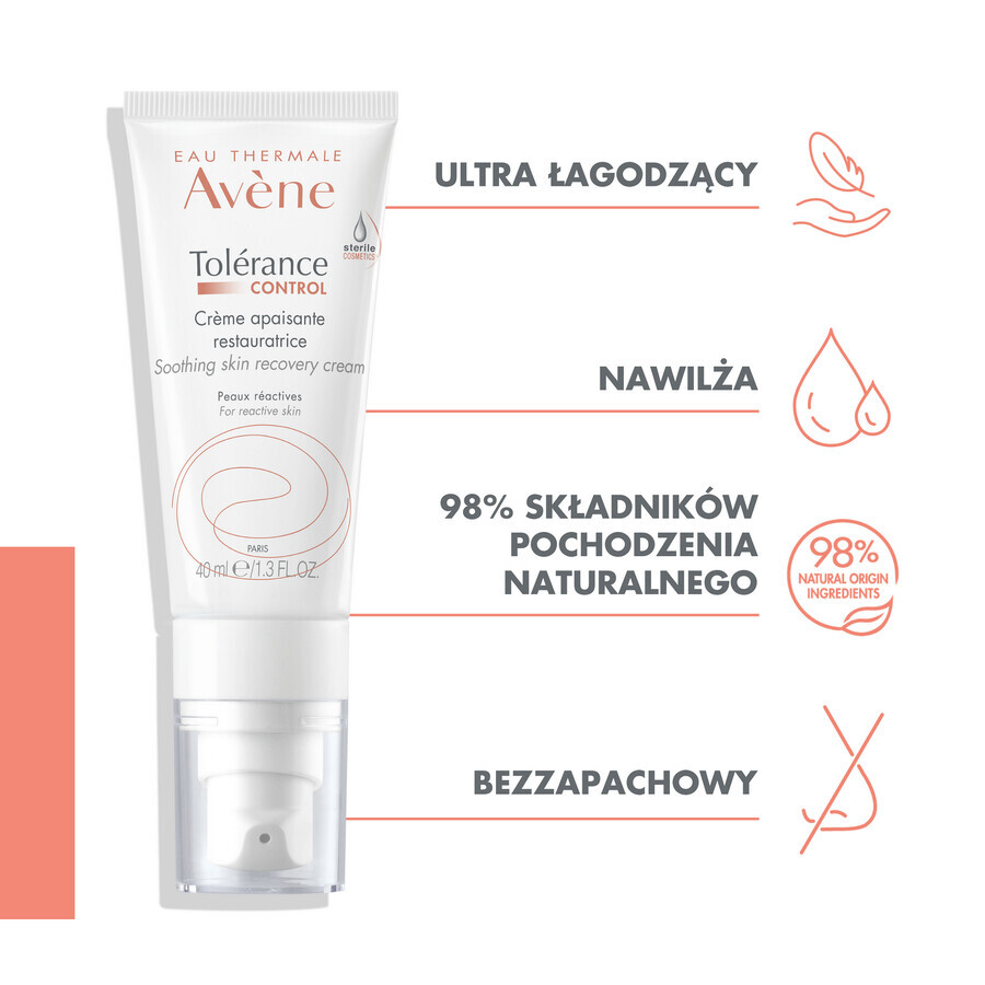 Avène Tolerance Control, crème visage apaisante et régénérante, peaux normales et mixtes, 40 ml