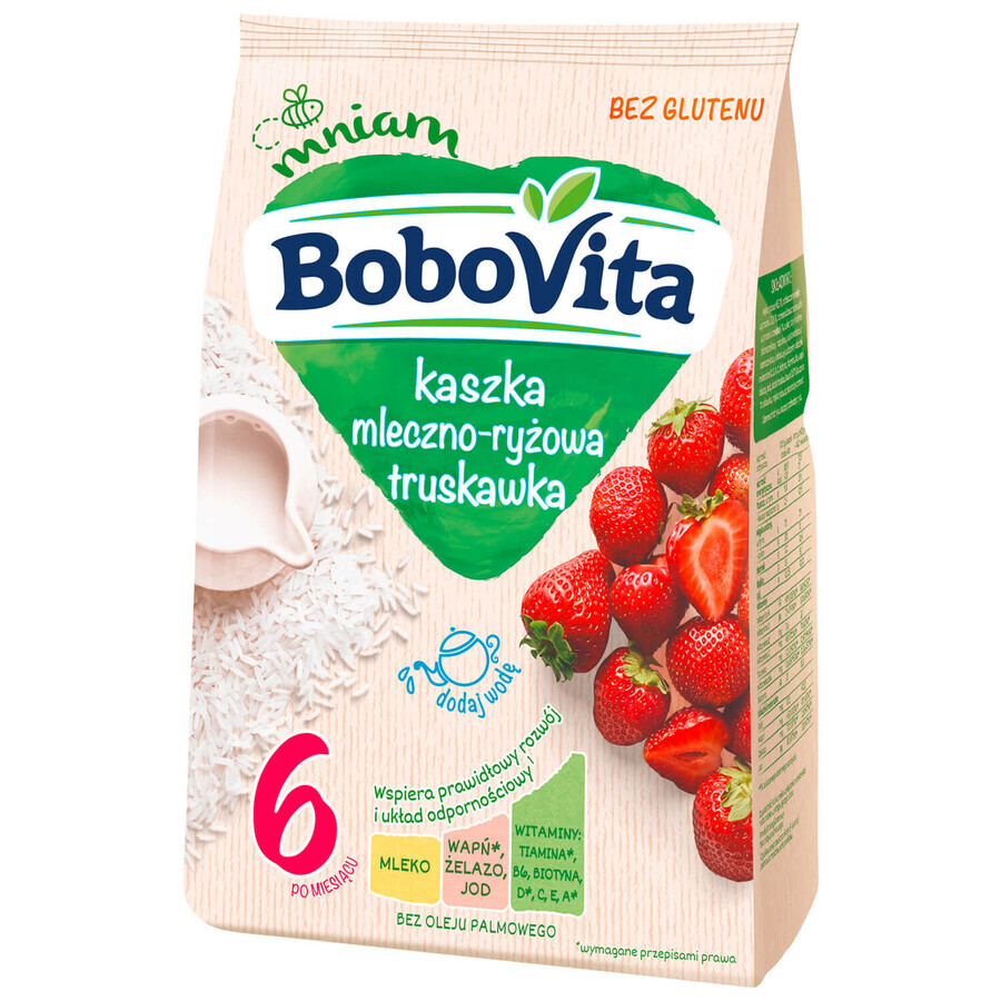 BoboVita Melk-rijst pap, aardbei, glutenvrij, na 6 maanden, 230 g