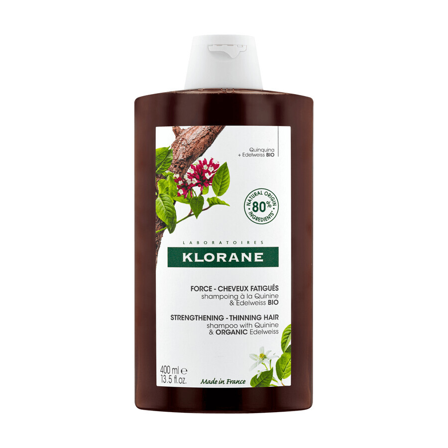 Klorane, shampooing à la quinine et à l'edelweiss bio pour la chute des cheveux et le manque de vitalité, 400 ml