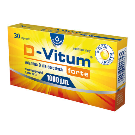 D-Vitum Forte 1000 IU, vitamine D pour adultes et enfants de plus de 6 ans, 30 gélules