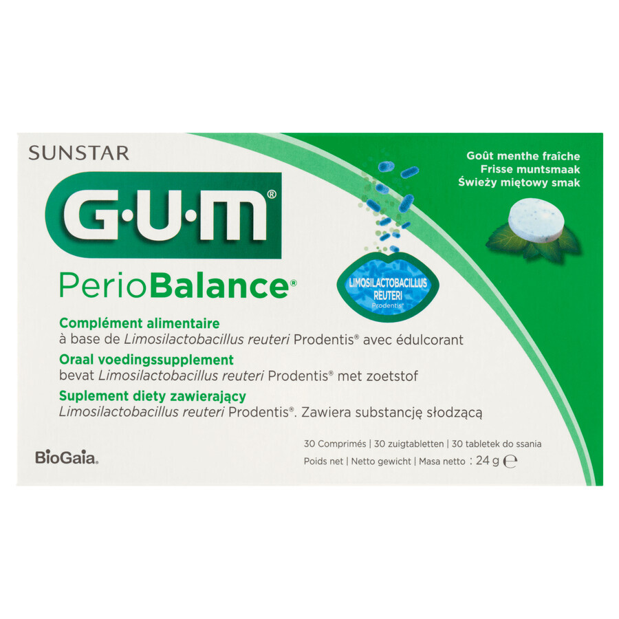 Sunstar Gum PerioBalance, goût menthe, 30 pastilles