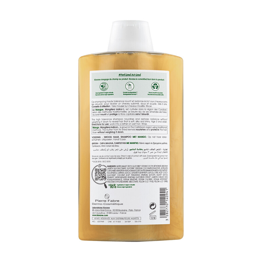 Klorane, shampoo per capelli al mango, 400 ml