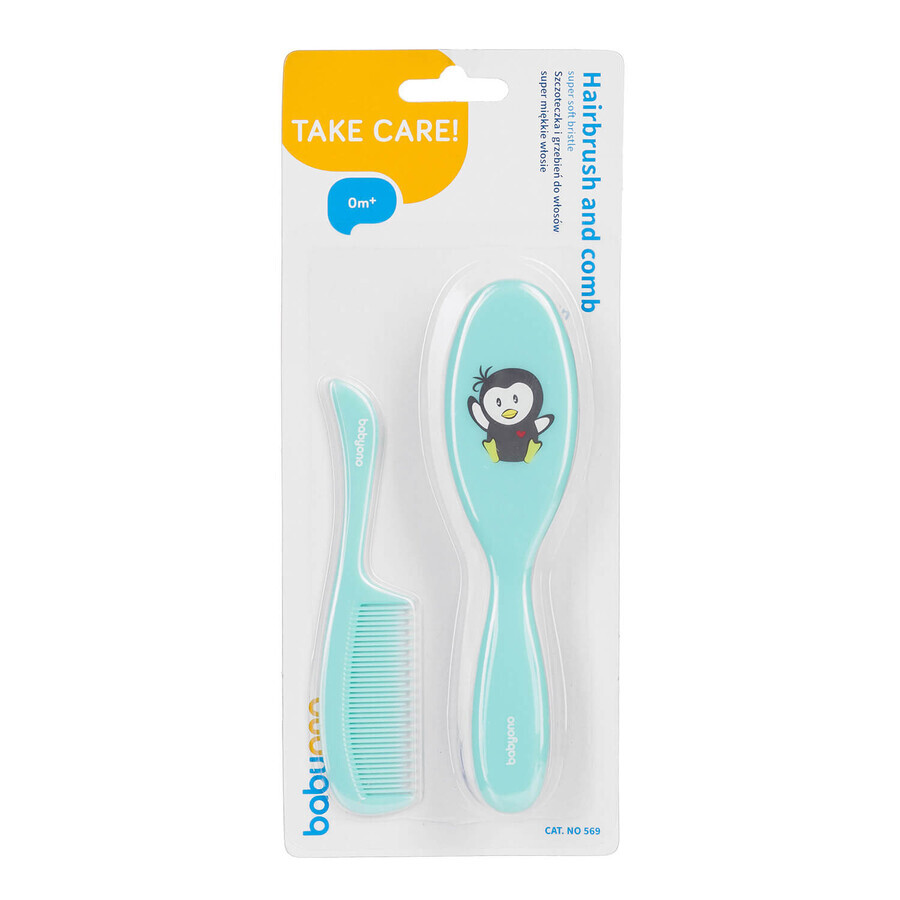 BabyOno, brosse et peigne pour bébé, poils doux, bleu, 569/04, dès la naissance