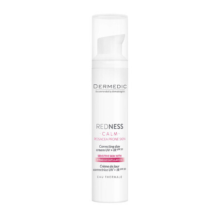 Dermedic Redness Calm, crema giorno correttiva UV+ IR, pelle vascolare con tendenza all'iper-reattività, eritema e rosacea, 40 ml